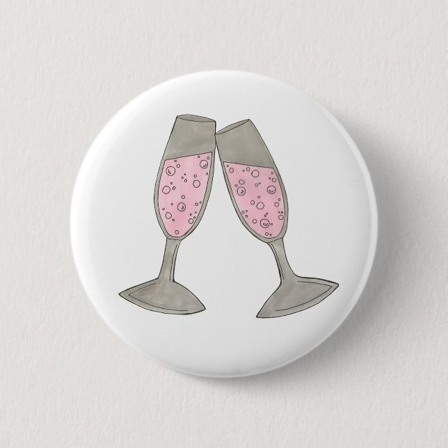 Bubbly Champagne Glass Cheers Bride Wedding Party Pinback Button (Front)