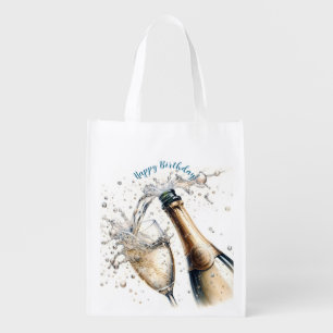Bubbly champagne Happy Birthday Grocery Bag
