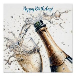 Bubbly champagne Happy Birthday Poster
