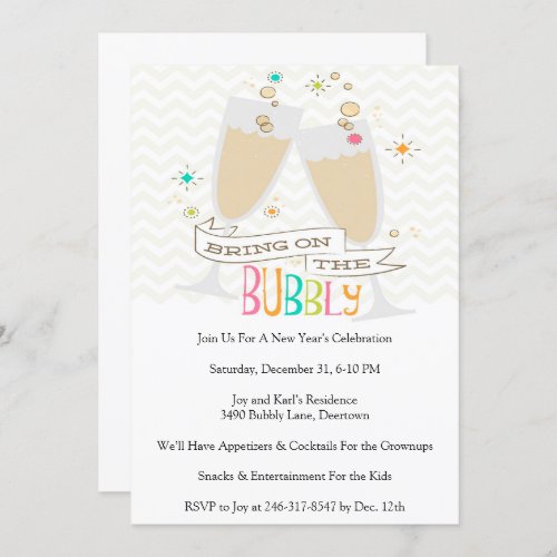 Bubbly Champagne New Years Eve Party Invitation