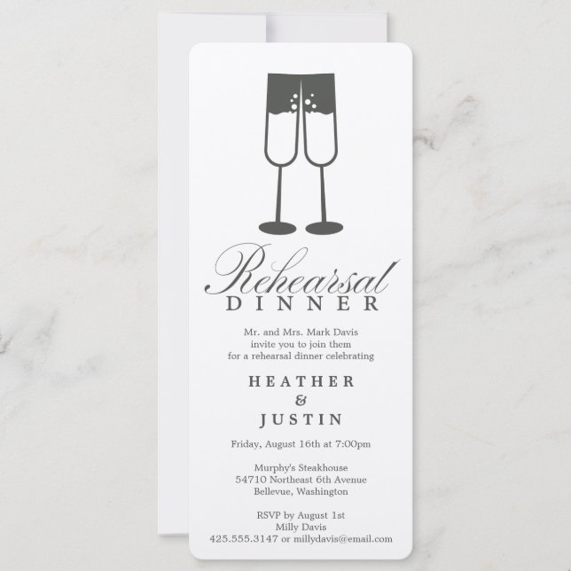 Bubbly Champagne Rehearsal Dinner Invitation (Front)