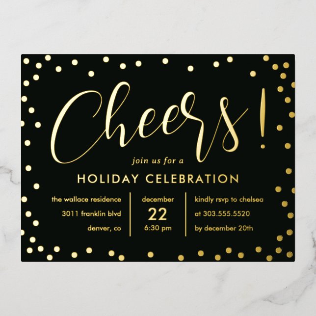 Bubbly Cheer Foil Holiday Invitation Postcard (Front)