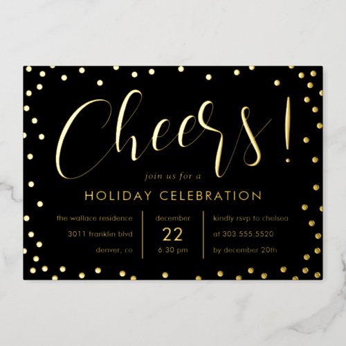 Bubbly Cheer Foil Holiday Party Invitation