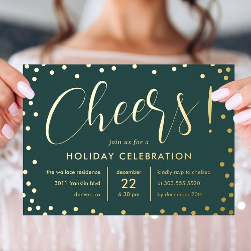 Bubbly Cheer Foil Holiday Party Invitation