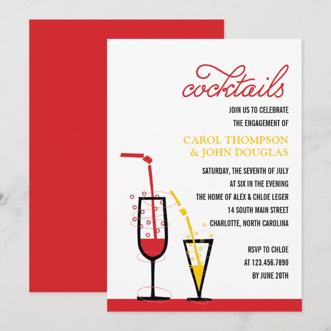 Bubbly Cocktails Engagement Party Invitation (Front/Back)