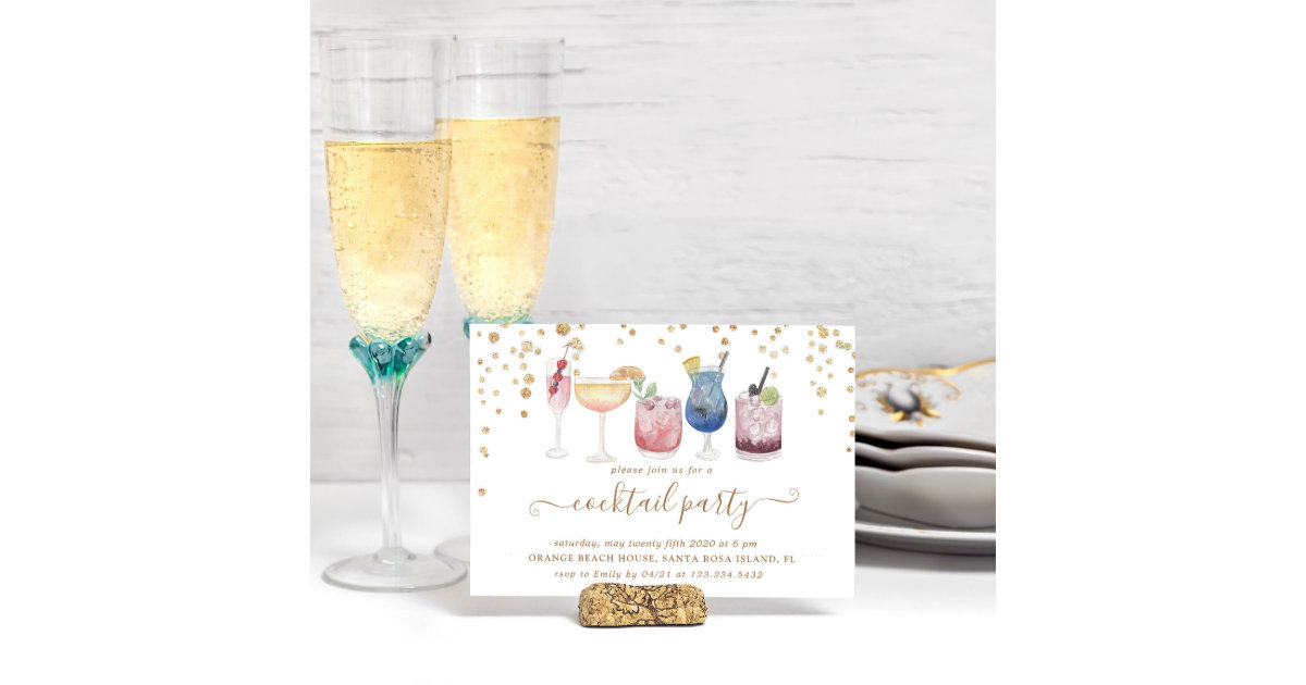 Bubbly Cocktails Gold And Glitter Cocktail Party Invitation | Zazzle