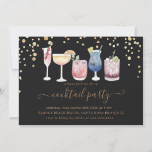 bubbly cocktails gold and glitter cocktail party invitation
