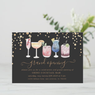 Bubbly Cocktails Gold And Glitter Grand Opening Invitation