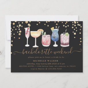 bubbly cocktails gold bachelorette weekend invitation