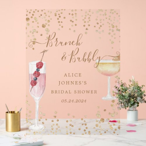 Bubbly Cocktails Gold Glitter Bridal Brunch Acrylic Sign