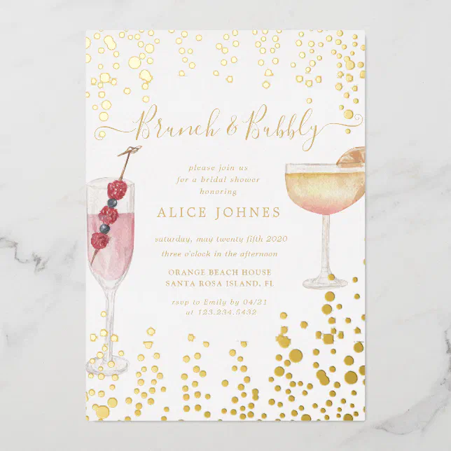 bubbly cocktails gold glitter bridal brunch foil i foil invitation Zazzle