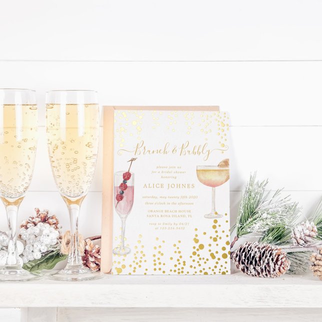 Bubbly Cocktails Gold Glitter Bridal Brunch Foil Invitation (Creator Uploaded)