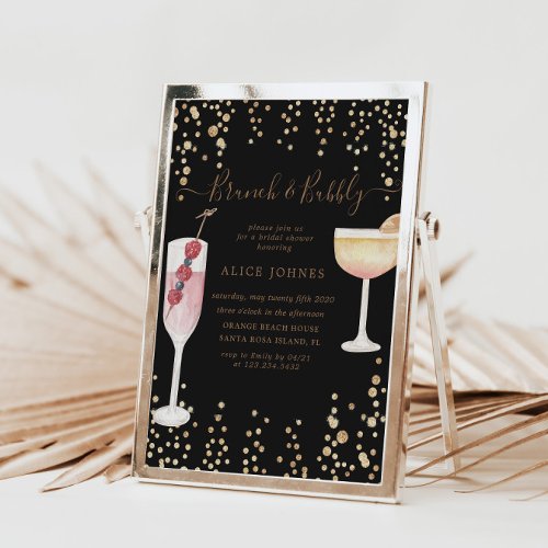 Bubbly Cocktails Gold Glitter Bridal Brunch Invitation