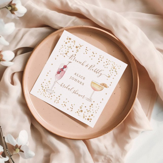 Bubbly Cocktails Gold Glitter Bridal Brunch Napkins (Creator Uploaded)
