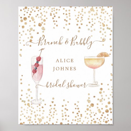 bubbly cocktails gold glitter bridal brunch poster