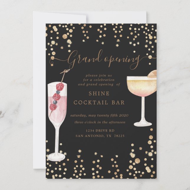 bubbly cocktails sparkle grand opening invitation (Front)