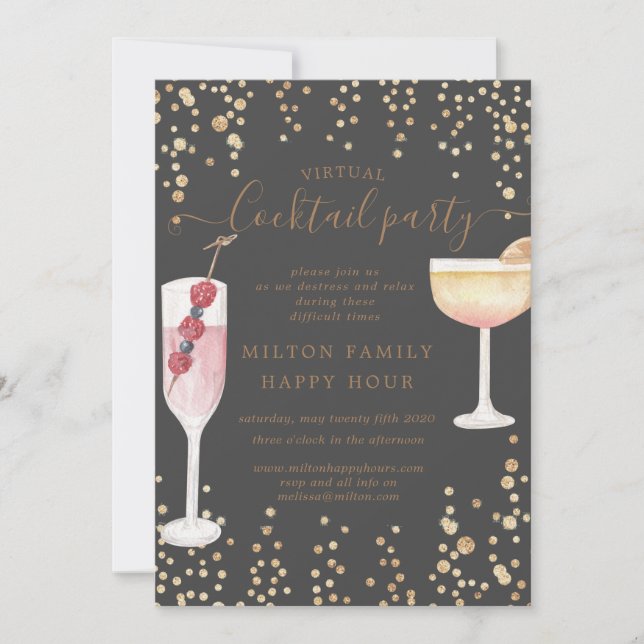 bubbly cocktails virtual cocktail party invitation (Front)