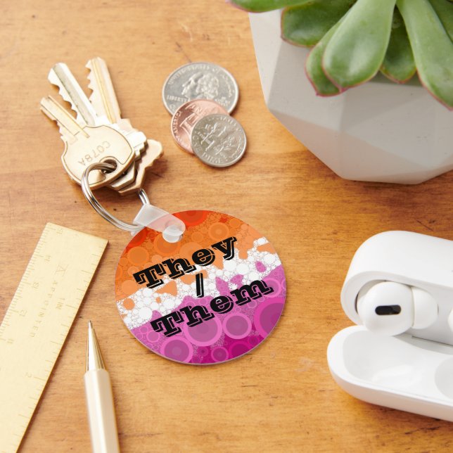 Bubbly Customizable Pronoun Lesbian Pride Flag Keychain (Desk)