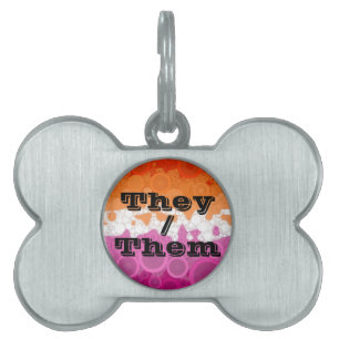 Bubbly Customizable Pronoun Lesbian Pride Flag Pet ID Tag