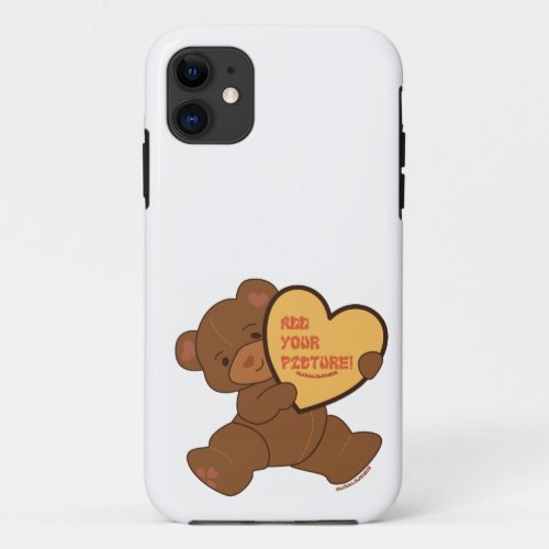 Bubbly Cute Bear Brown Colorway Bangle Bracelet iPhone 11 Case - brown cute cartoon valentine's bear where you can add your own image inside a heart
