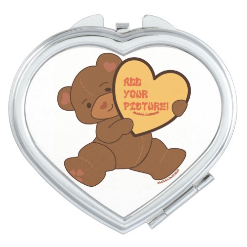 Bubbly Cute Bear Brown Colorway Bangle Bracelet Compact Mirror - brown cute cartoon valentine's bear where you can add your own image inside a heart
