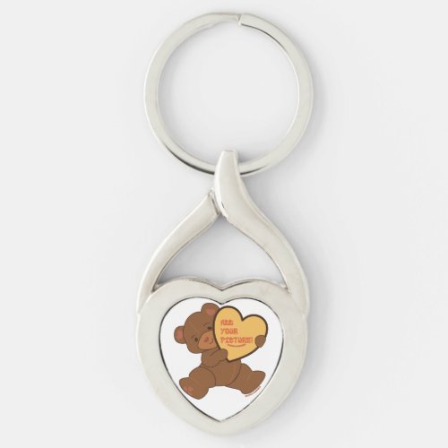 Bubbly Cute Bear Brown Colorway Bangle Bracelet Keychain - brown cute cartoon valentine's bear where you can add your own image inside a heart

