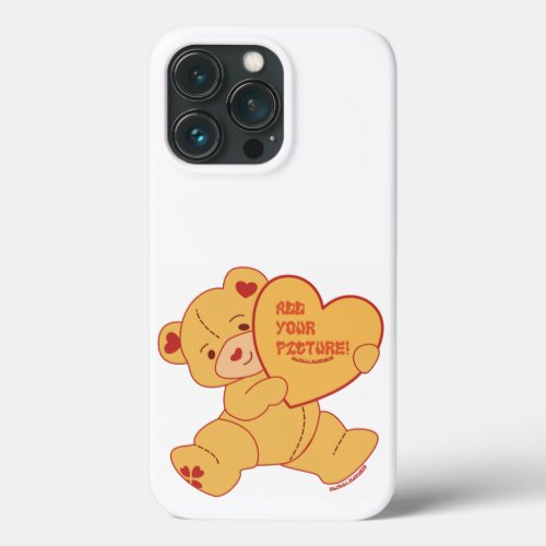Bubbly Cute Bear Red Colorway iPhone / iPad case - brown cute cartoon valentine's bear where you can add your own image inside a heart
