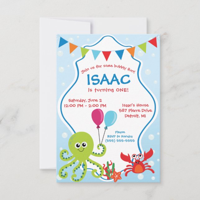 Bubbly Fun Under the Sea First Birthday Party Invitation (Front)