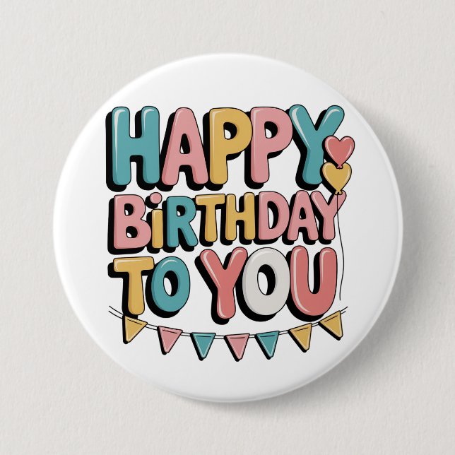Bubbly Happy Birthday Button (Front)