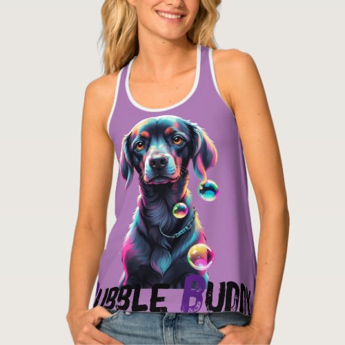 Bubbly Joy Playful Black Dog Design Tank Top