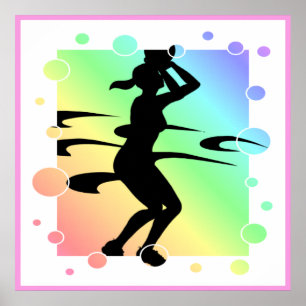 Bubbly Lady Basketball Player Silhouette Poster