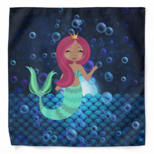 Bubbly Mermaid in Green and Blue in Moonlit Ocean Bandana