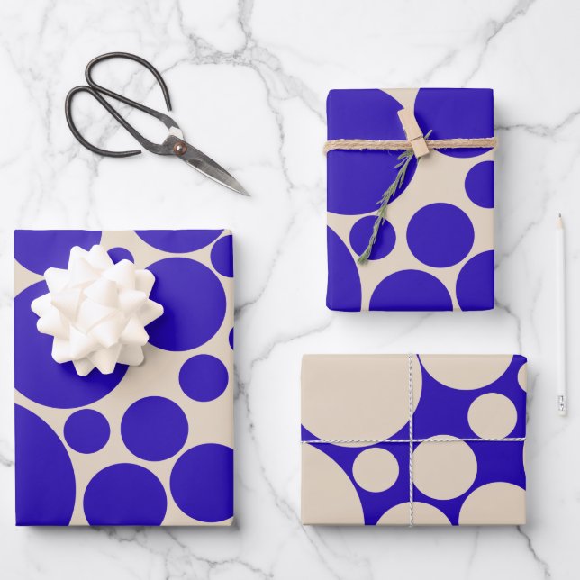 Bubbly Mod Dots Cobalt Blue Pattern Wrapping Paper Sheets (Front)