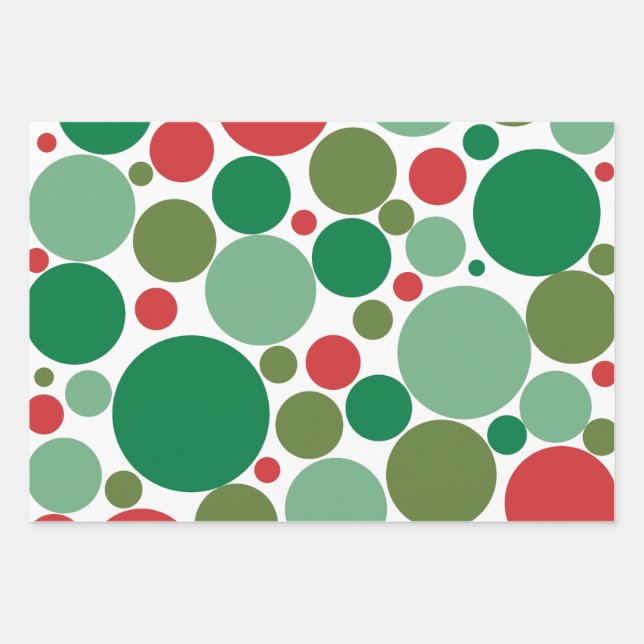 Bubbly Mod Dots Retro Christmas Pattern Red Green Wrapping Paper Sheets (Front)