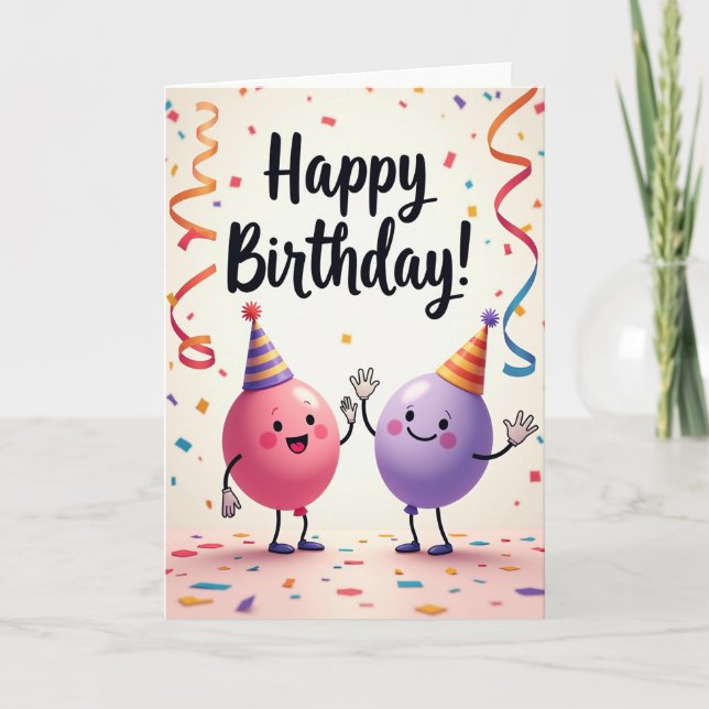 Bubbly Party Figures Birthday Card (Front)