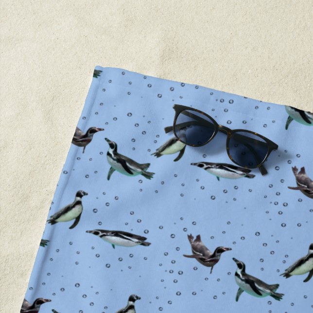 Bubbly Penguins Beach Towel (Light Blue) (In Situ)