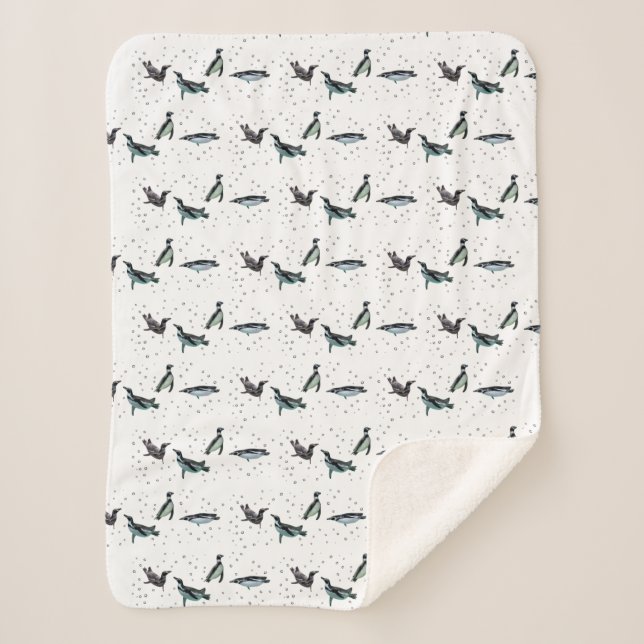 Bubbly Penguins Sherpa Blanket (choose colour) (Front)