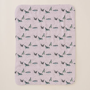 Bubbly Penguins Sherpa Blanket (Dusty Pink)