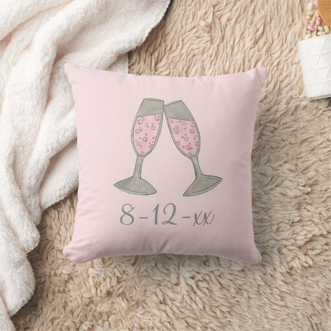 Bubbly Pink Champagne Flute Bride Wedding Date  Throw Pillow (Blanket)