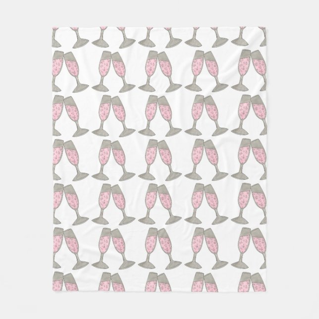 Bubbly Pink Champagne Glass Cheers Wedding Toast Fleece Blanket (Front)