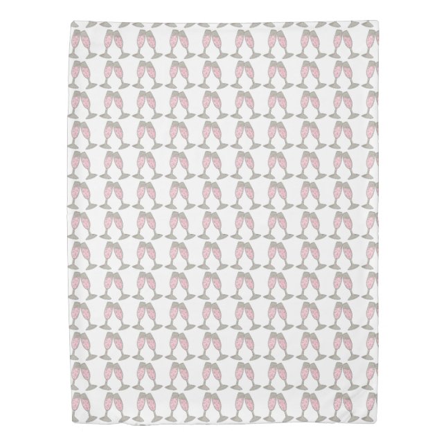 Bubbly Pink Champagne Toast Cheers Bridal Shower Duvet Cover (Front)
