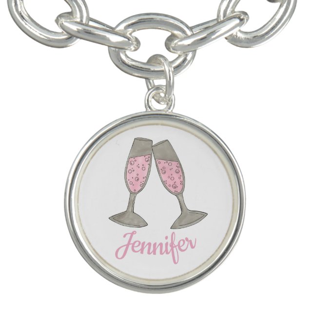 Bubbly Pink Champagne Toast Cheers Celebration Bracelet (Design)