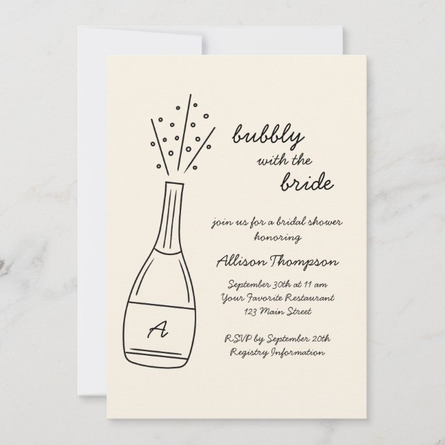 Bubbly Popping Champagne Bottle Bridal Shower Invitation (Front)