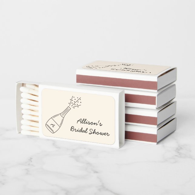 Bubbly Popping Champagne Bottle Bridal Shower Matchboxes (Stacked)