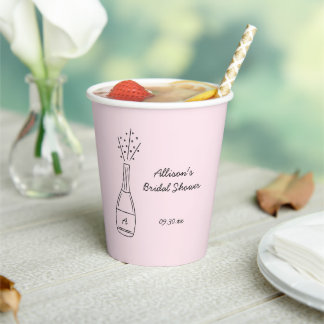 Bubbly Popping Champagne Bottle Bridal Shower Paper Cups
