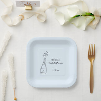 Bubbly Popping Champagne Bottle Bridal Shower Paper Plates