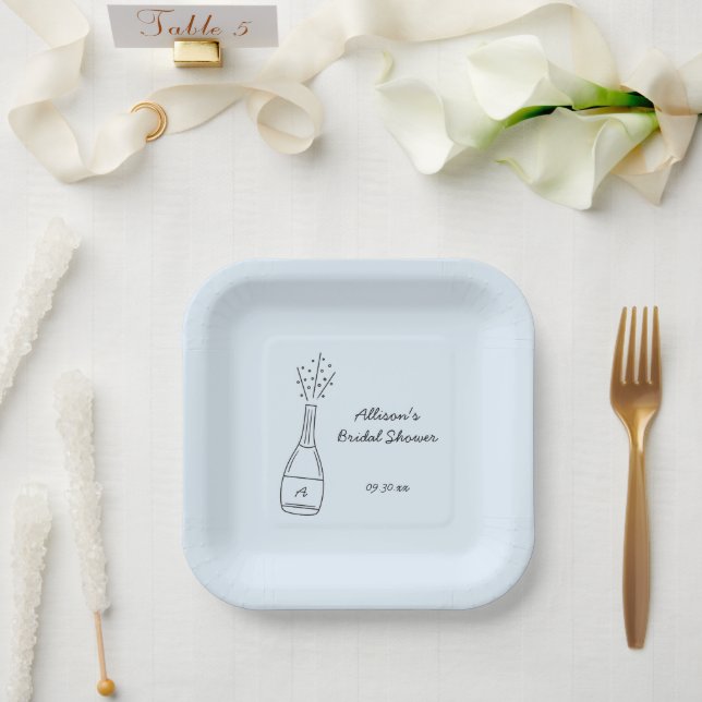 Bubbly Popping Champagne Bottle Bridal Shower Paper Plates (Wedding)