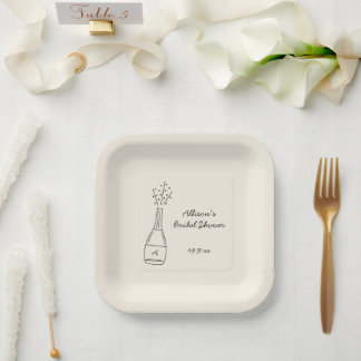 Bubbly Popping Champagne Bottle Bridal Shower Paper Plates