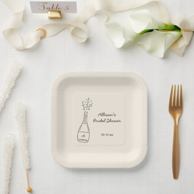 Bubbly Popping Champagne Bottle Bridal Shower Paper Plates (Wedding)