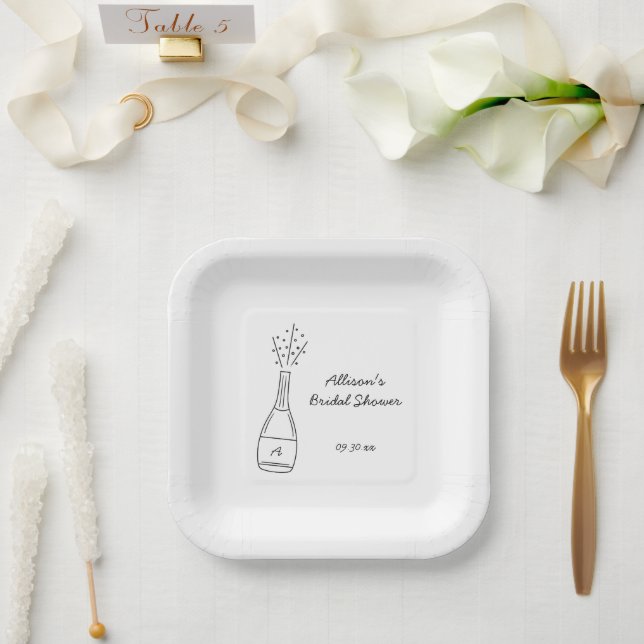 Bubbly Popping Champagne Bottle Bridal Shower Paper Plates (Wedding)